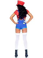 Kvinnelig Mario fra Super Mario Bros, maskeradekostyme med topp og shorts, korte ermer, knapper, seler, bart
